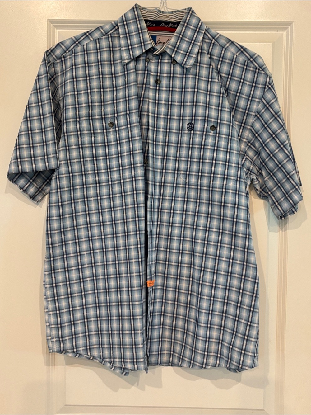 Men's Blue Plaid Short-Sleeve Button-Up ShirtGeorge Straight Brand